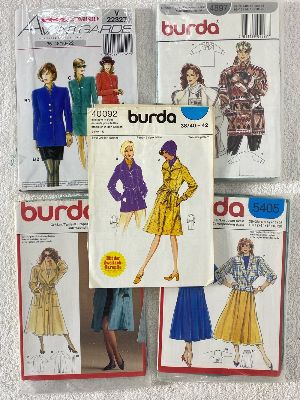 Vintage Burda Avantgarde European Sewing Patterns 70s 80s Coats Jackets x5